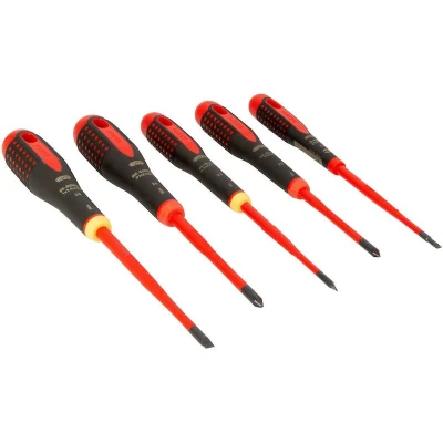 Afbeelding van Bahco Schroevendraaierset ERGO™ geïsoleerd VDE driecomponentengreep smal blad gleuf Phillips 5 delig BE 9881SL