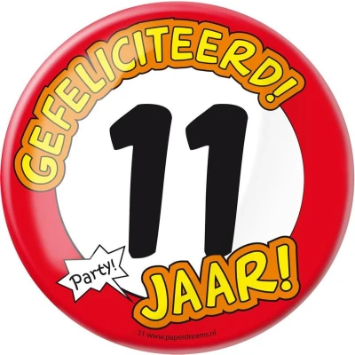 Afbeelding van Button XL 11 jaar Verkeersbord