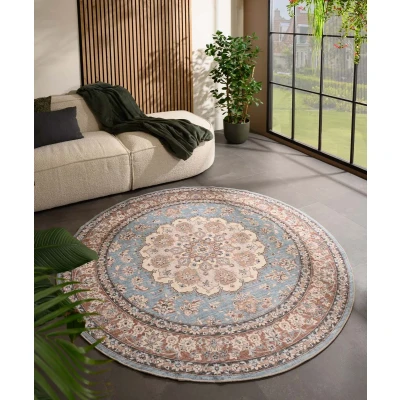 Afbeelding van Rond Vintage Buitenkleed Valenca Nova Lichtblauw/beige 230 Cm