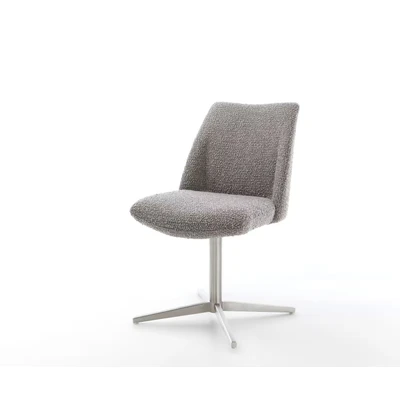 Afbeelding van DELIFE Draaistoel Elso Flex bouclé zilver grijs kruispoot roestvrij staal 360 draaibaar pocketveer kern