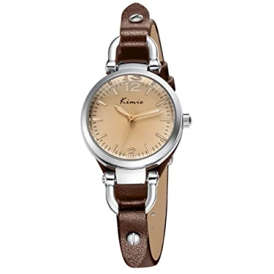 Afbeelding van Alienwork Dameshorloge Zilver Leren Armband Bruin Retro Elegant Klein