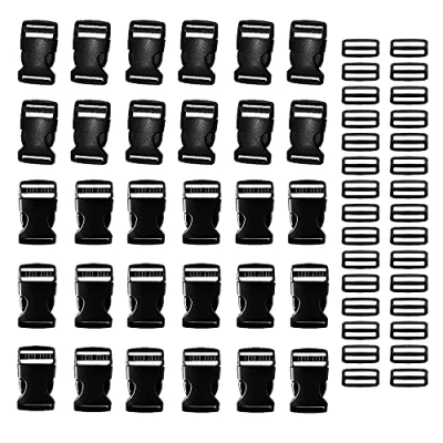 Afbeelding van HUAZIZ 30 stuks zwarte kunststof gespen, 25 mm, verstelbare zijdelingse rugzakgespen, gespen voor hondenhalsband, doe het zelvers, naai accessoires,