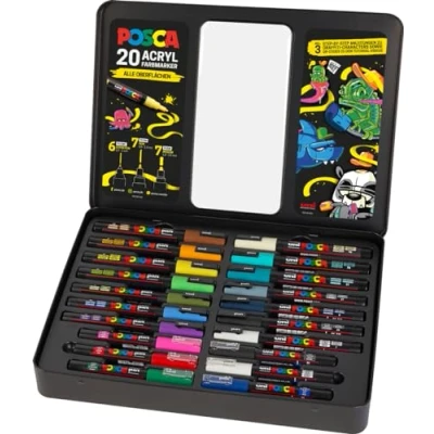 Afbeelding van Faber Castell Uni ball 186830 POSCA Marker Set, 20 stuks etui, incl. instructies voor 3 graffiti personages