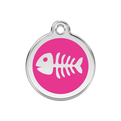 Afbeelding van Fish Skeletton Hot Pink roestvrijstalen hondenpenning medium/gemiddeld dia. 3 cm RedDingo