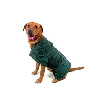 Afbeelding van Mountain Paws Droogjas voor honden Microvezel hondenhanddoek badjas Super absorberende of puppy&#039;s met verstelbare kraag/capuchon en buikband superzacht sneldrogend, groen