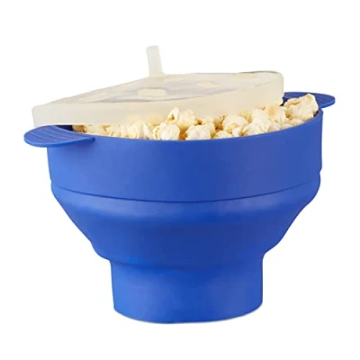 Afbeelding van Relaxdays popcorn maker silicone voor magnetron popper opvouwbaar silicoon blauw