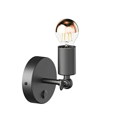 Afbeelding van ledscom.de Vintage wandlamp FETRO Schakelaar, zwart, draaibaar + LED lamp, 839lm, warm wit