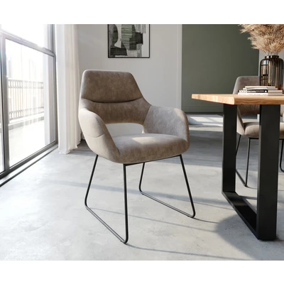 Afbeelding van Armleunstoel Yago Flex met armleuning slipframe zwart taupe vintage