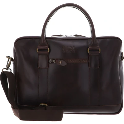Afbeelding van BUCKLE &amp; SEAM Leren Business tas Laptoptas met laptopvak Everett Blu Bag Brown Donkerbruin