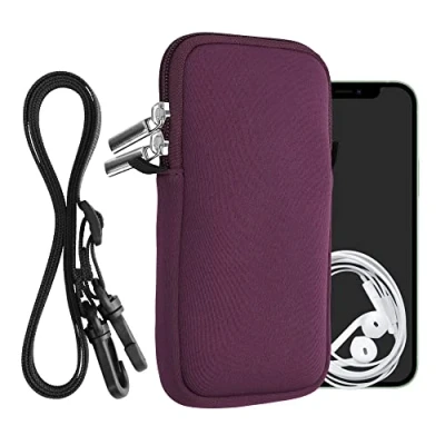 Afbeelding van kwmobile Tasje voor smartphones L 6,5&quot; Hoesje van neopreen in braam Phone case met nekkoord