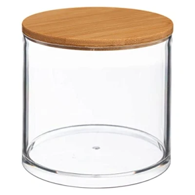 Afbeelding van Watten houder/box/dispenser 9,5 x cm van kunststof/bamboe Opbergbox