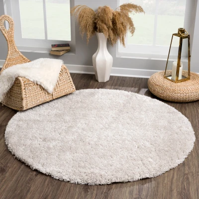 Afbeelding van Porto Soft Fluffy Vloerkleed Hoogpolig Effen Licht Grijs 120 cm rond