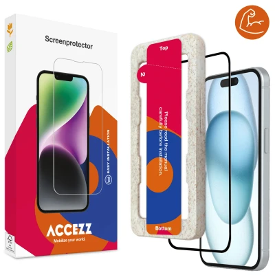 Afbeelding van Screenprotector Apple iPhone 15 Plus: Accezz Triple Strong Full Cover Glass met bio applicator