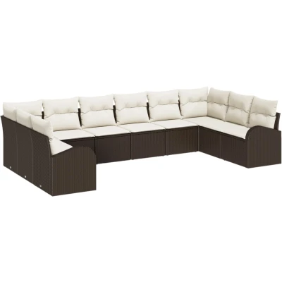 Afbeelding van vidaXL 10 delige Tuin Sofa Set met Kussens Bruin Poly Rattan, 2 Persoons Opbergruimte &amp; Rattan