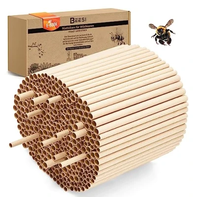Afbeelding van BEESI Nestbuizen voor wilde bijen, diameter van 6 en 8 mm, waterafstotend, duurzaam, nesthulp, accessoires, vulmateriaal insectenhotel, 1200 stuks