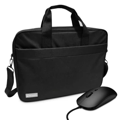 Afbeelding van Atlantis Notebooktas 15,6 inch + USB muis, schoudertas model Lissabon, binnenbekleding, documententas, buitenvak voor accessoires, trolleyband, schouderriem, zwart