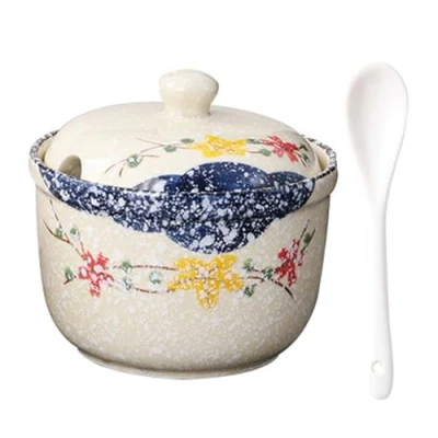 Afbeelding van TuYines suikerpot keramiek, met deksel en lepel, keramische kruidenpotjes, specerijen, Kerstmis, kruidenpot voor suiker, zout, kaas
