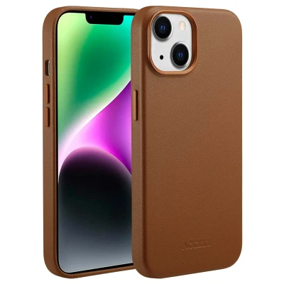 Afbeelding van Apple iPhone 14 MagSafe Hoesje Echt leder Accezz Backcover Bruin Telefoonhoesje