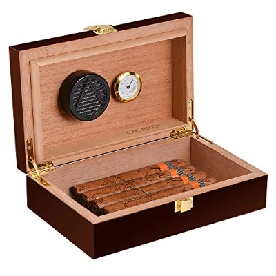 Afbeelding van Volenx Humidor, draagbare reis humidor sigaren, handgemaakte sigarenetui met hygrometer en luchtbevochtiger voor 4 10 cadeaus mannen (sigaar niet inbegrepen)
