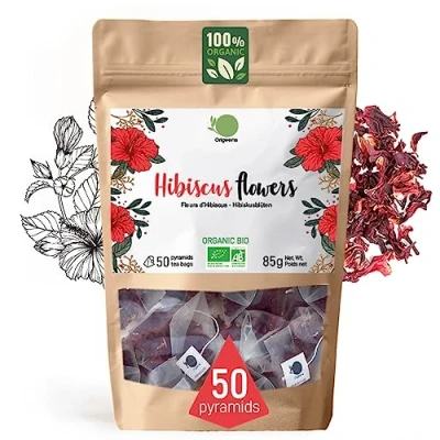Afbeelding van ORIGEENS HIBISCUS Bio 50 theezakjes Hibiscusbloem voor Bissap, ijsthee, infusie en kruidenthee Drainerende Detox Biologische gedroogde hibiscusbloemen