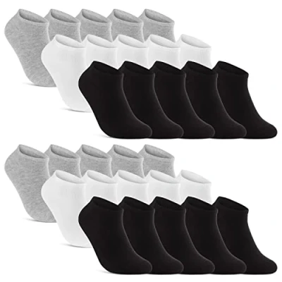 Afbeelding van 10 20 30 Sneaker Sokken Heren &amp; Dames Zwart Wit Grijs Katoen (10x + 10x 43 46)