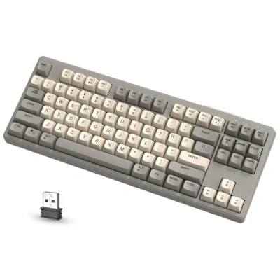 Afbeelding van ATTACK SHARK FREEWOLF M87 80% Draadloos Gamingtoetsenbord, 87 Toetsen TKL RGB Mechanisch Gevoel SA PBT Toetsenbord Bluetooth /2,4 Ghz Dubbele modus, 4000 mAh batterij voor Mac/Win Romig Grijs