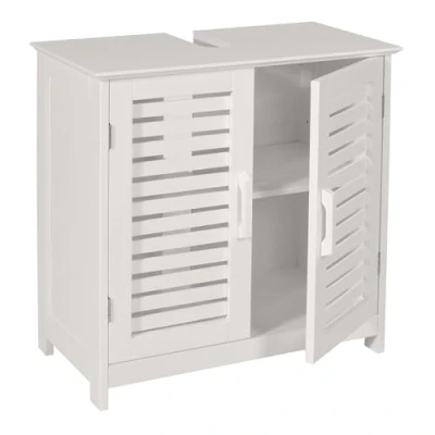 Afbeelding van Mendler Wastafelonderkast HWC B41, badkameronderkast met opbergvak, bamboe MDF 60 x 30 cm MVG wit
