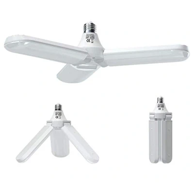 Afbeelding van HZSANUE E27 LED Garage Lampen, Daglicht Wit 45W 6500K 5000Lm Vervormbare Winkellamp met 3 Verstelbare Panelen, Plafondverlichting, voor Garages, Kelder, Werkplaats, Magazijn (pak van 1)