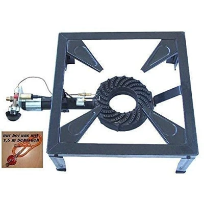 Afbeelding van Wehmann Gas hocker, 10,5 kW, professionele krukkoker met ontstekingsbeveiliging en piëzo ontsteking, incl. 1,5 m slang regelaar.