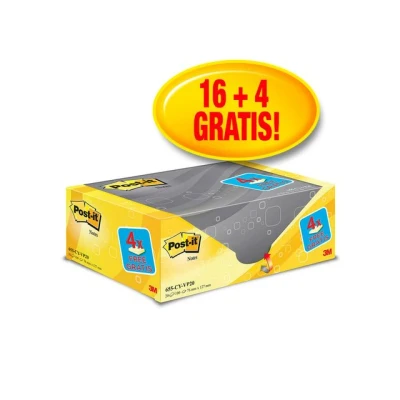 Afbeelding van Post it Notes, ft 76 x 127 mm, geel, 100 vel, pak van 16 + 4 gratis