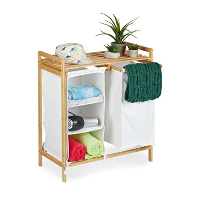 Afbeelding van Relaxdays wasmand met badkamerrek bamboe modern wasgoed mand slaapkamer groot