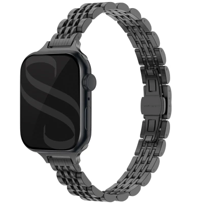 Afbeelding van Apple Watch bandje Slim Steel Jubilee Staal Zwart Geschikt voor Series1/2/3/4/5/6/7/8/9/10/SE (38/40/41 mm) Series 10 (42