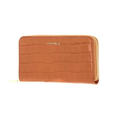 Afbeelding van COCCINELLE Leren Portemonnee Metallic Croco Shiny Soft Zip Around Wallet Almond Beige