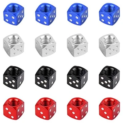 Afbeelding van Keleily Ventieldopjes Dobbelstenen 16 Stuks Metalen Franse Ventieldop Aluminium Auto Wieldoppen Meerkleurige Stofkappen voor Vrachtwagens, Motor, Fiets, Zwart, Wit, Rood, Blauw