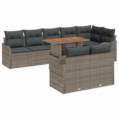 Afbeelding van vidaXL 9 Delige Tuin Sofa Set met Kussens Grijs Poly Rattan Acacia