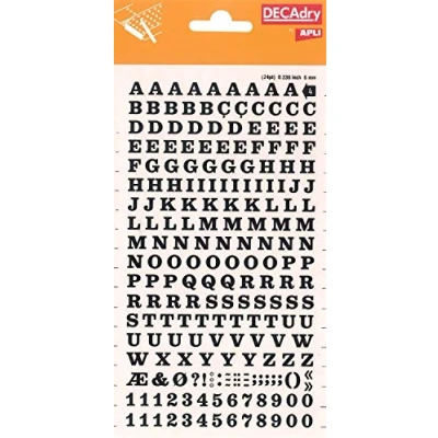 Afbeelding van APLI DD4F Zwart overdraagbare letters en cijfers 6 mm 214 tekens
