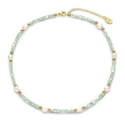 Afbeelding van CO88 Collection 8CN 26414 Parelmoer Kralen Ketting met Parels Kettinkje Collier Parel MOP 40+5cm Groen/Wit
