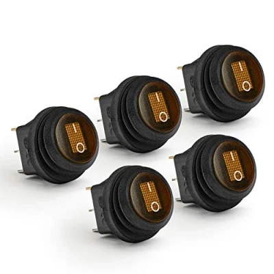 Afbeelding van APIELE KCD1 8 101NW Set van 5 waterdichte ronde tuimelschakelaar 2 voudig ON OFF met 3 polige SPST led schakelaar, 12 V, 20 A, voor auto, boot, huishoudelijke apparaten (geel)