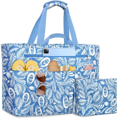 Afbeelding van Ibenzoa® Extra Grote Waterdichte Strandtas XXL met Rits en Trolley Bevestiging voor Vakantie Reizen
