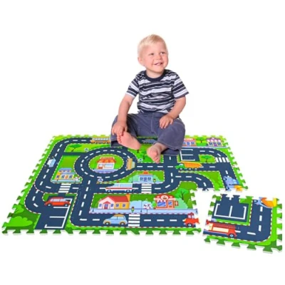 Afbeelding van 12 Stuks Speelmat Straten 30x30 Auto Weg Speelkleed Kinderen