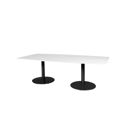 Afbeelding van Linesto 240x120cm tonvormige vergadertafel op vaste hoogte (74cm) met licht grijs 25mm blad en zwarte (RAL9005) trompetvoeten