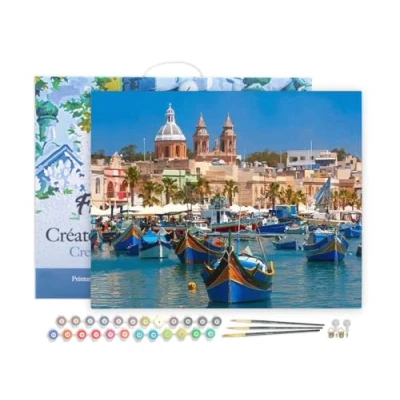 Afbeelding van Figured&#039;Art Schilderen op Nummer Volwassenen met lijst Haven Malta Handwerk acrylverf Kit DIY Compleet 40x50cm Canvas al ingelijst