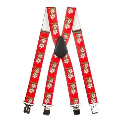 Afbeelding van Olata Heren Heavy Duty X Vorm Bretels met Edelweiss Patroon 4 cm. Rood