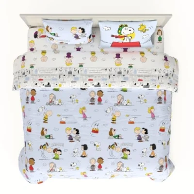 Afbeelding van Franco Collectibles Pinda&#039;s beddengoed met meerdere karakters, 7 delig, superzacht dekbed en lakenset Sham, King, (100% officieel gelicentieerd product)