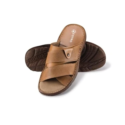 Afbeelding van ESTRO Sandalen Heren Leren Muiltjes Zomerschoenen Zomer met Antislip Gom Zolen S5 (44 EU, Beige)