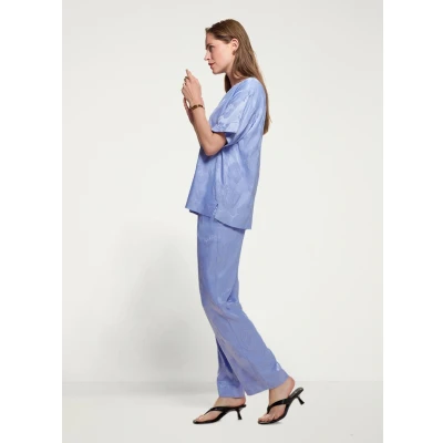 Afbeelding van Essenza dames Mare Charley straight fit loungebroek met jacquard dessin in de kleur Lavendel, maat: XS