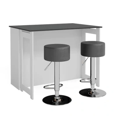 Afbeelding van Vicco Bartafel set &quot;Dominic&quot;, Antraciet/wit, 116 x 37 cm met 2 barkrukken