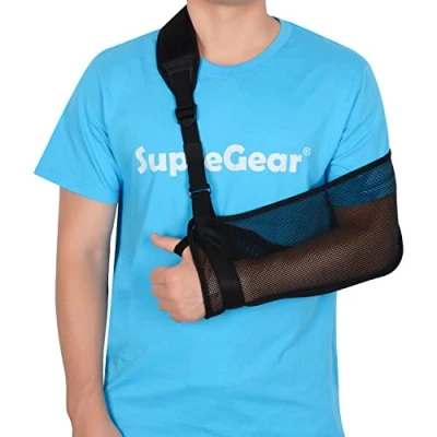 Afbeelding van supregear Mesh Arm Sling, Verstelbaar Lichtgewicht Comfortabel Schouder Startonderbreker Ademend Rechts Links Stabilisator Ondersteuning voor Gewonde Elleboog Pols Hand, Zwart