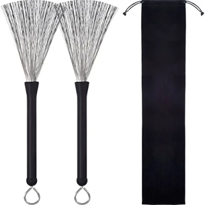 Afbeelding van 1 Paar Drum Borstels Intrekbare Draad Drums Sticks Borstel met Comfortabele Rubber Handv