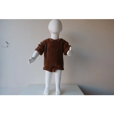 Afbeelding van Teddy romper wollen romper, boxpakje, baby babyborn kleertjes Bruin 9 12